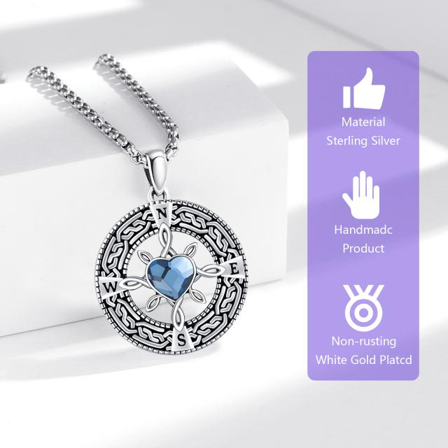 Sterling Silver Heart Crystal Compass Pendant Necklace-4