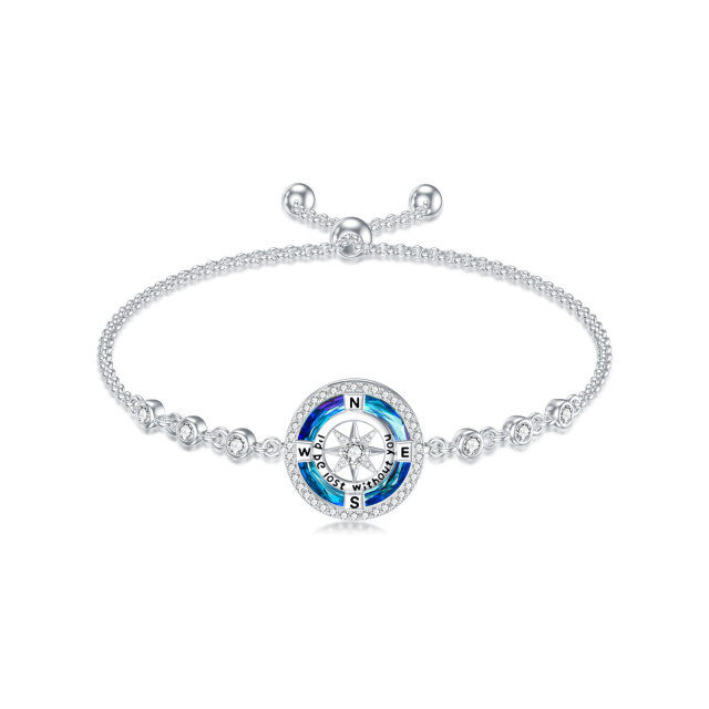 Pulsera de plata de ley con forma circular de cristal y circonita con brújula y palabra gr-0