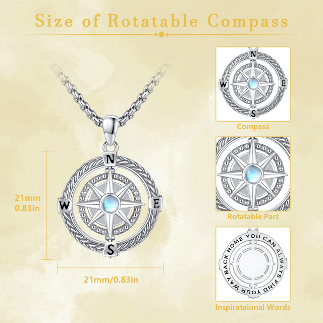 Sterling Silver Moonstone Compass Pendant Necklace with Engraved Word-4