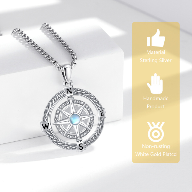 Sterling Silver Moonstone Compass Pendant Necklace with Engraved Word-2
