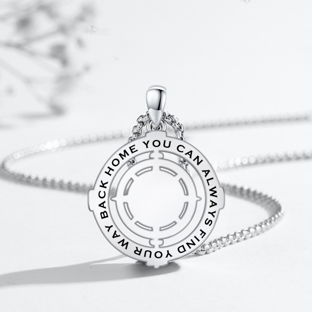 Sterling Silver Moonstone Compass Pendant Necklace with Engraved Word-3