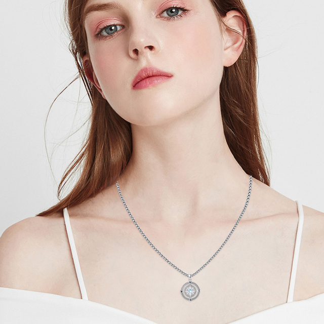 Collier pendentif boussole en pierre de lune en argent sterling avec mot gravé-1