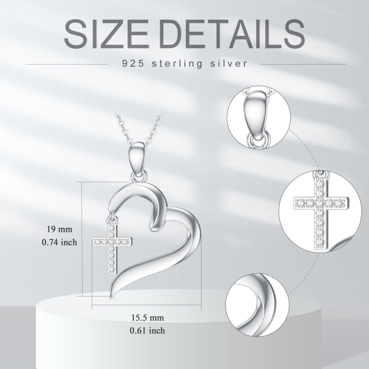 Sterling Silver Circular Shaped Diamond Cross & Heart Pendant Necklace-5