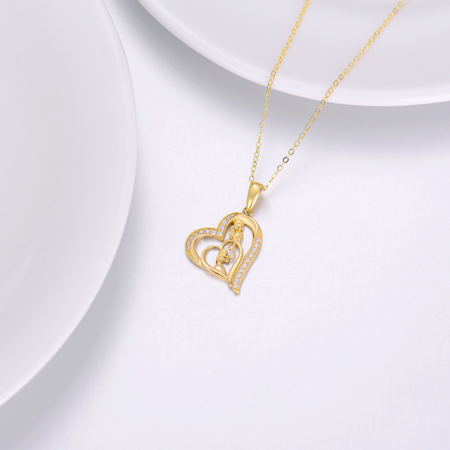 14K Gold Cubic Zirconia Mother & Daughter Heart Pendant Necklace-3