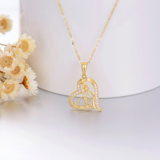 14K Oro Cúbico Zirconia Madre e Hija Collar Colgante Corazón-2