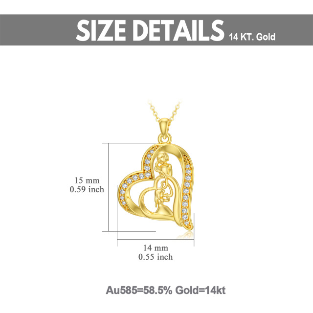 Collier à pendentif en or 14K à zircon cubique en forme de coeur pour mère et fille-4