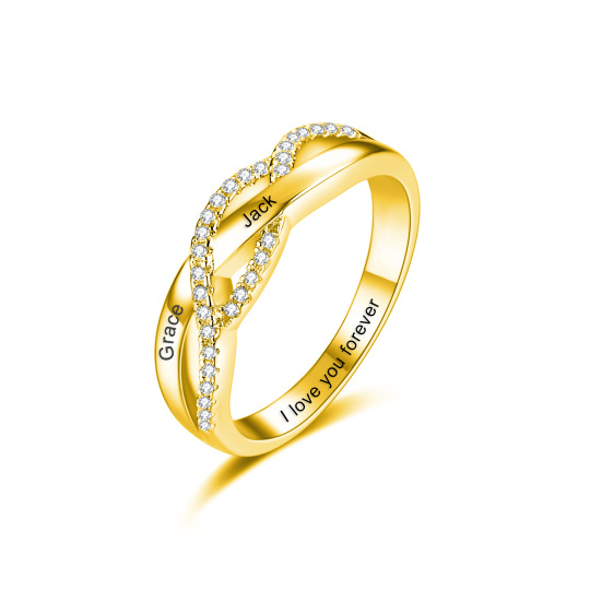 Anillo con nombre clásico personalizado en oro de 10 quilates con circonita cúbica