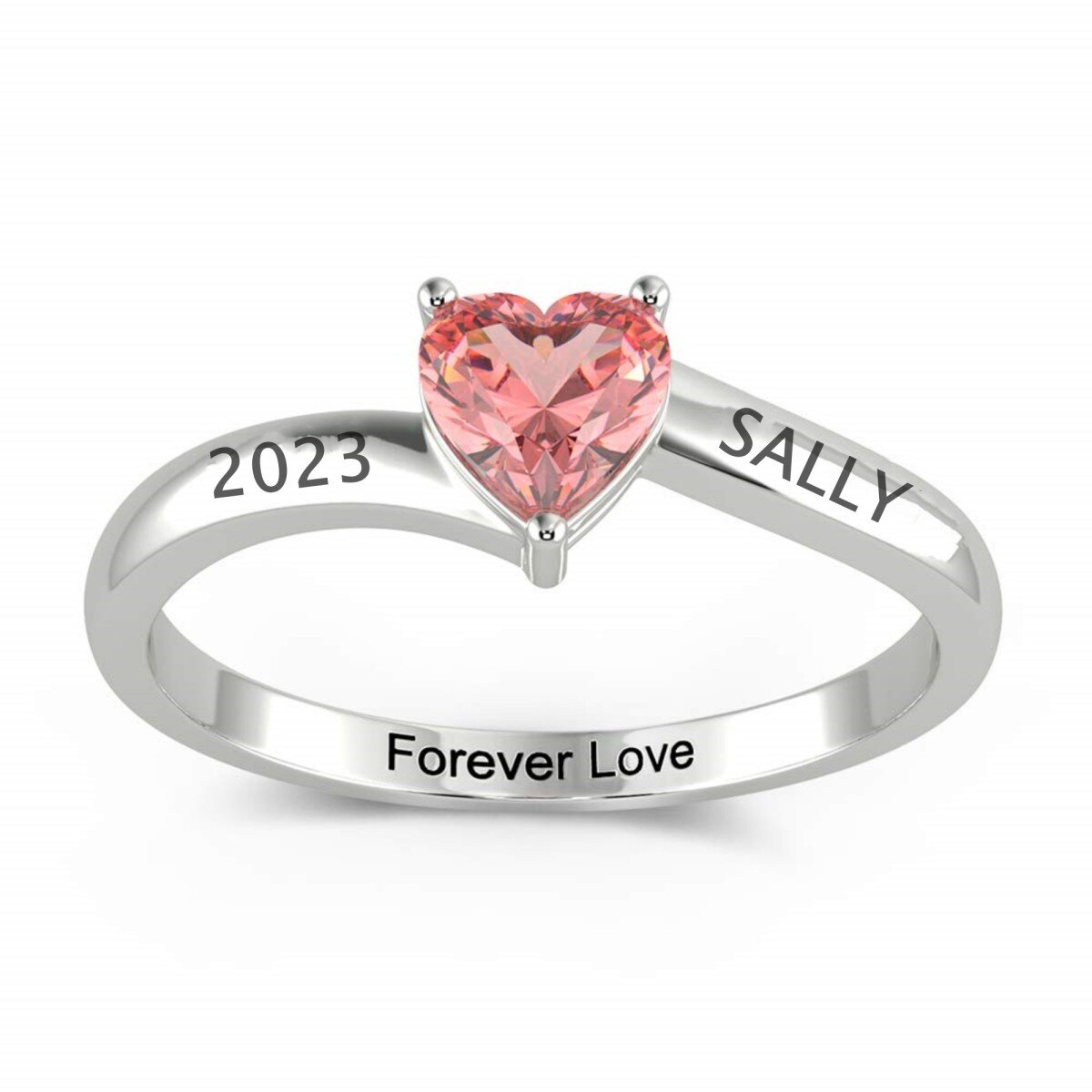 Sterling Silver Zirconia Personalized Engraving Heart Ring-1