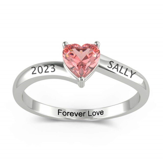 Sterling Silver Zirconia Personalized Engraving Heart Ring-0