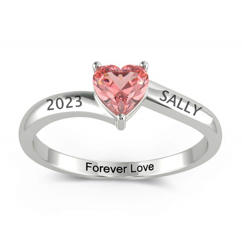 Sterling Silver Zirconia Personalized Engraving Heart Ring