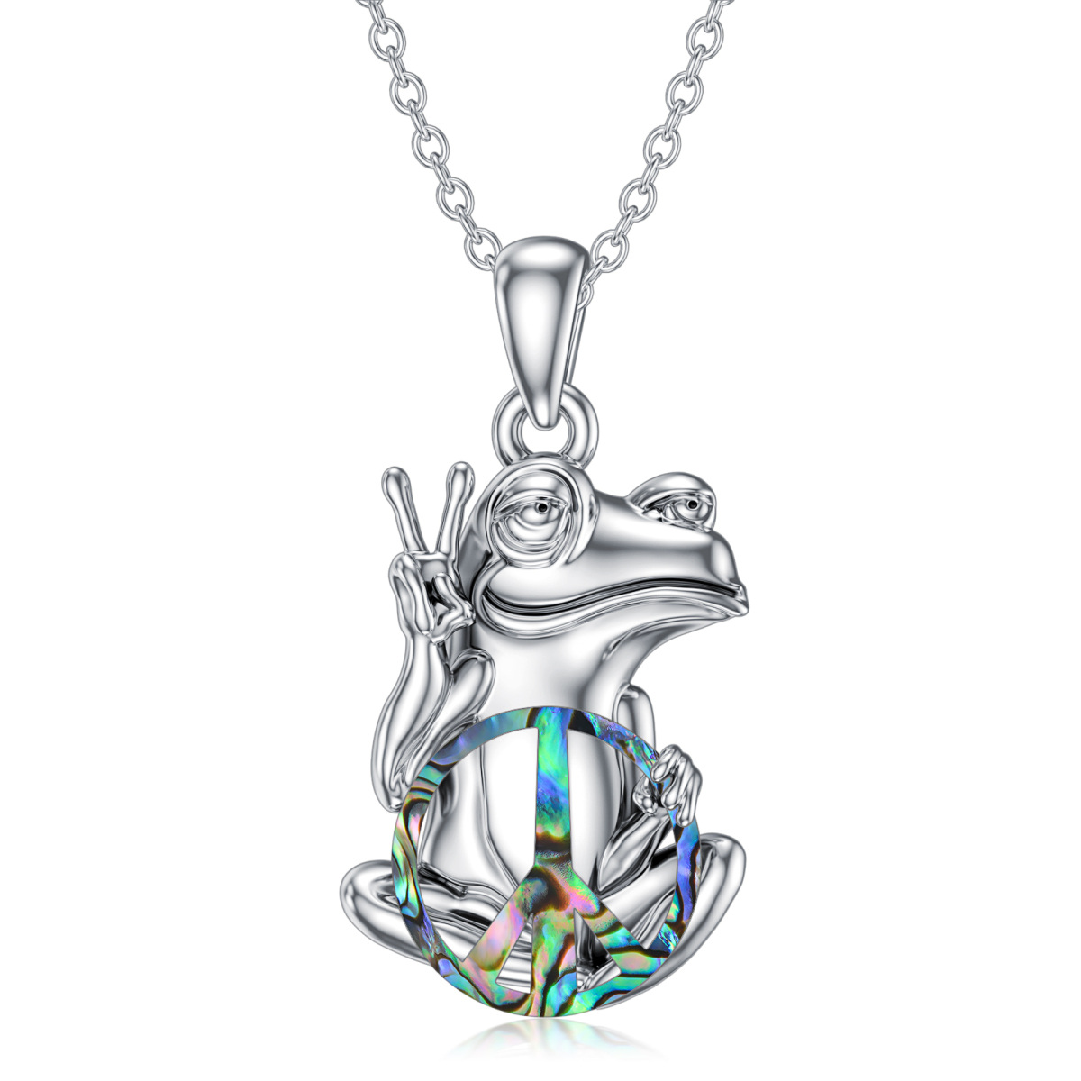 Sterling Silver Abalone Shellfish Frog Pendant Necklace-1
