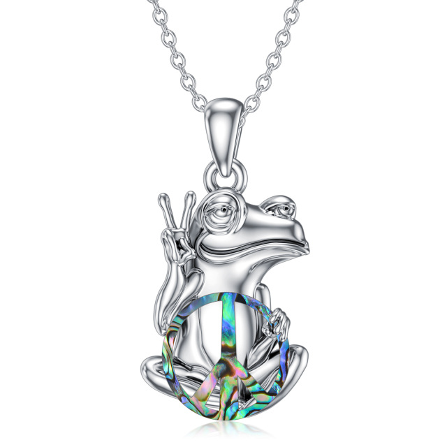 Sterling Silver Abalone Shellfish Frog Pendant Necklace-0