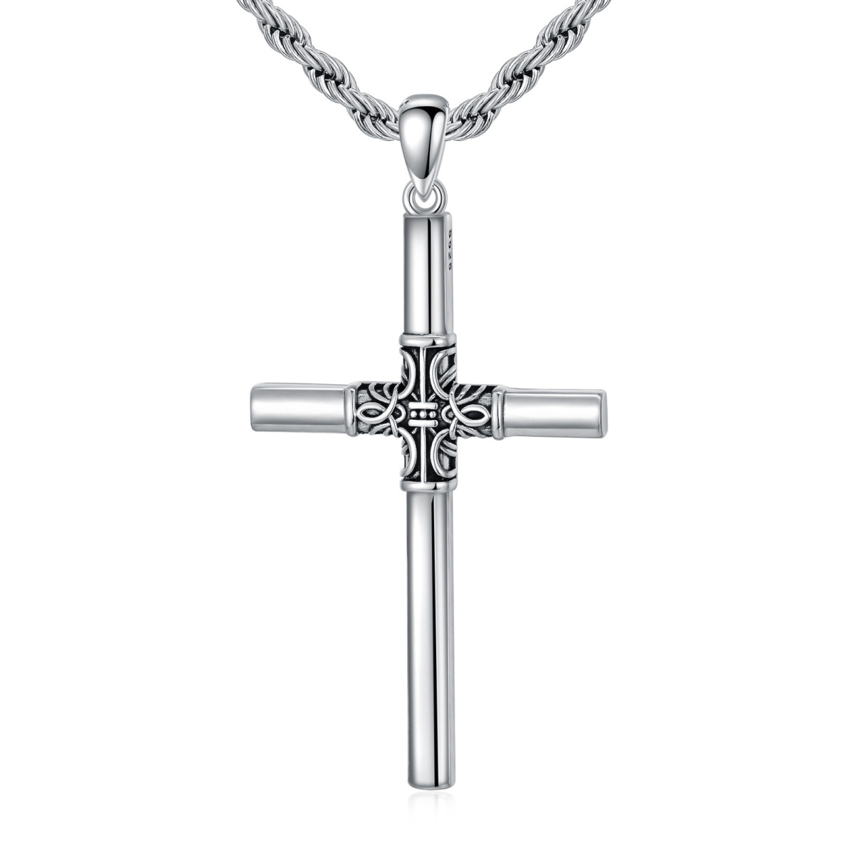 Collar de plata de ley con nudo celta y colgante de cruz para hombre-1