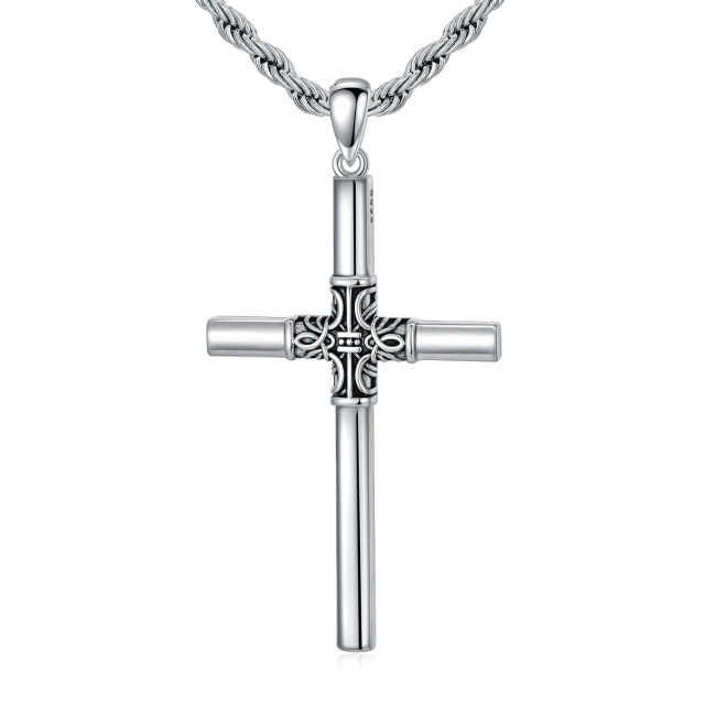 Sterling Silver Celtic Knot & Cross Pendant Necklace for Men-0