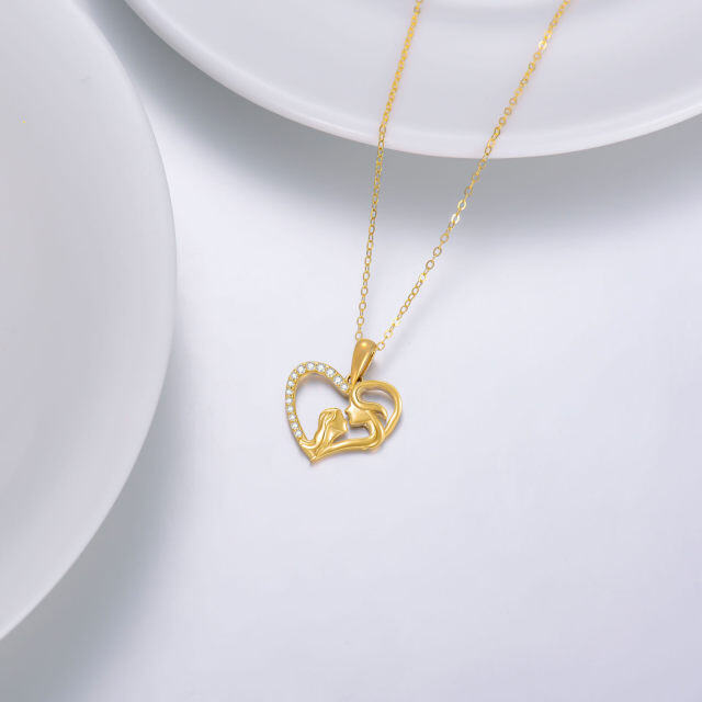 14K Gold Cubic Zirconia Mother & Daughter Contour Heart Pendant Necklace-3