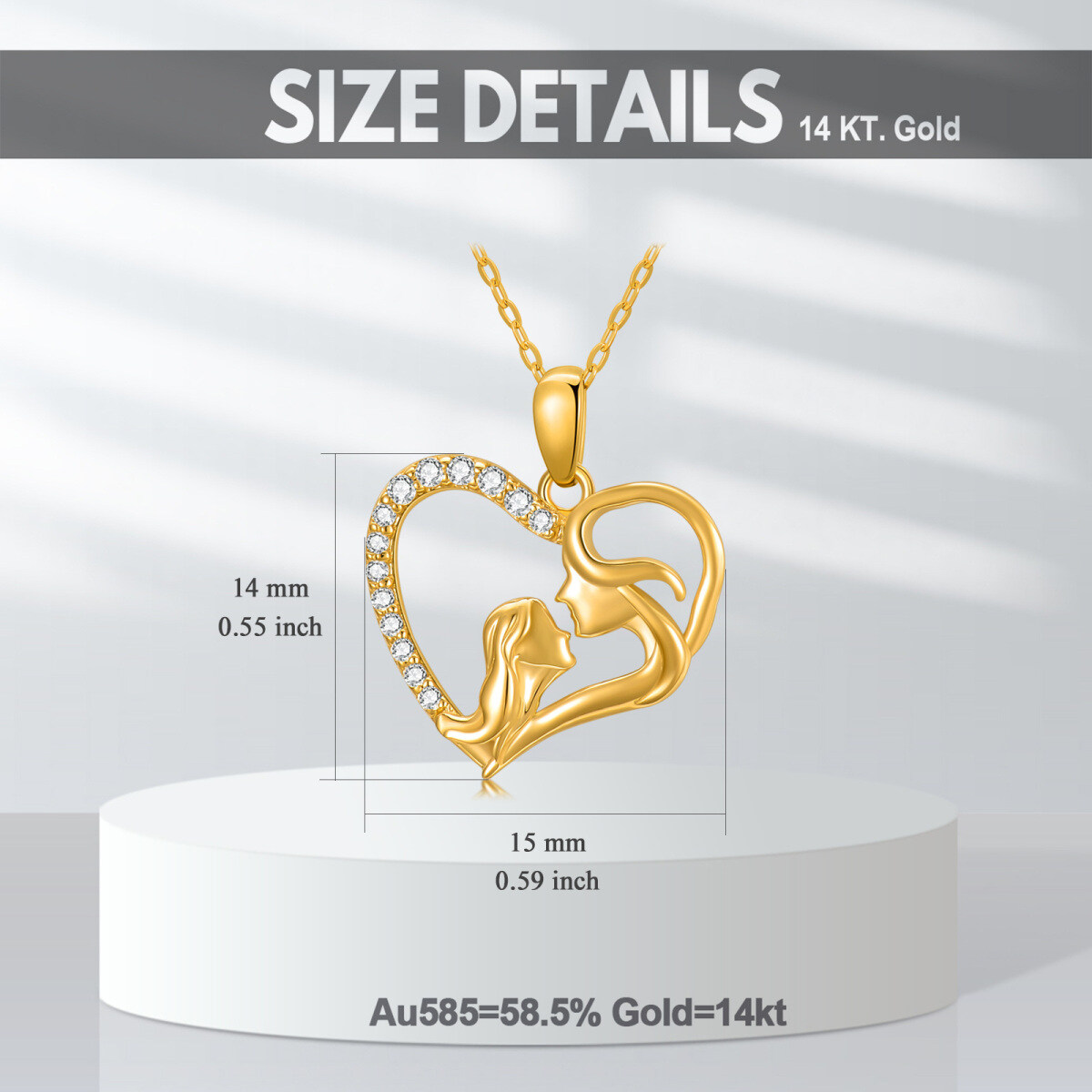 14K Gold Cubic Zirconia Mother & Daughter Contour Heart Pendant Necklace-5
