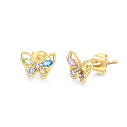 14K Gold Cubic Zirconia Butterfly Stud Earrings