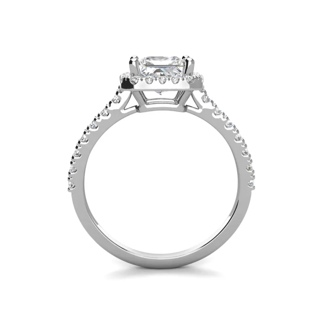 Sterling Silver Princess-square Shaped Moissanite Personalized Engraving Engagement Ring-3