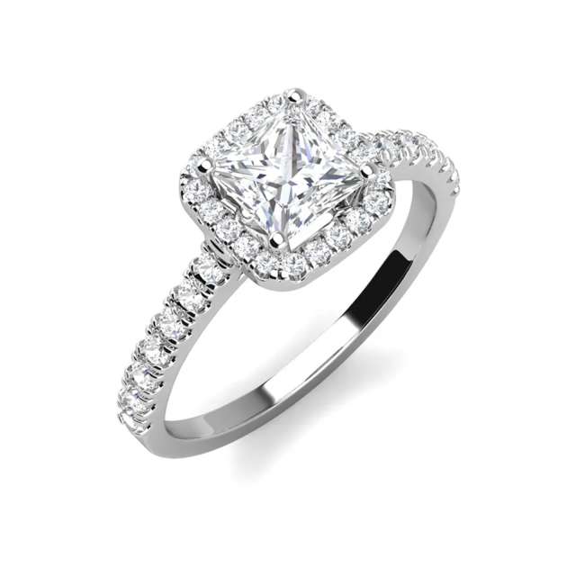 Sterling Silver Princess-square Shaped Moissanite Personalized Engraving Engagement Ring-0