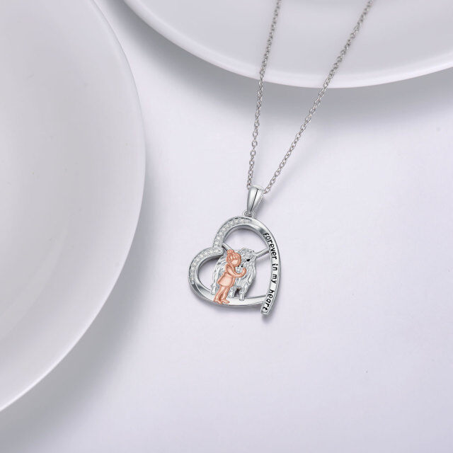 Sterling Silver Two-tone Round Zircon Highland Cow Pendant Necklace with Engraved Word-2
