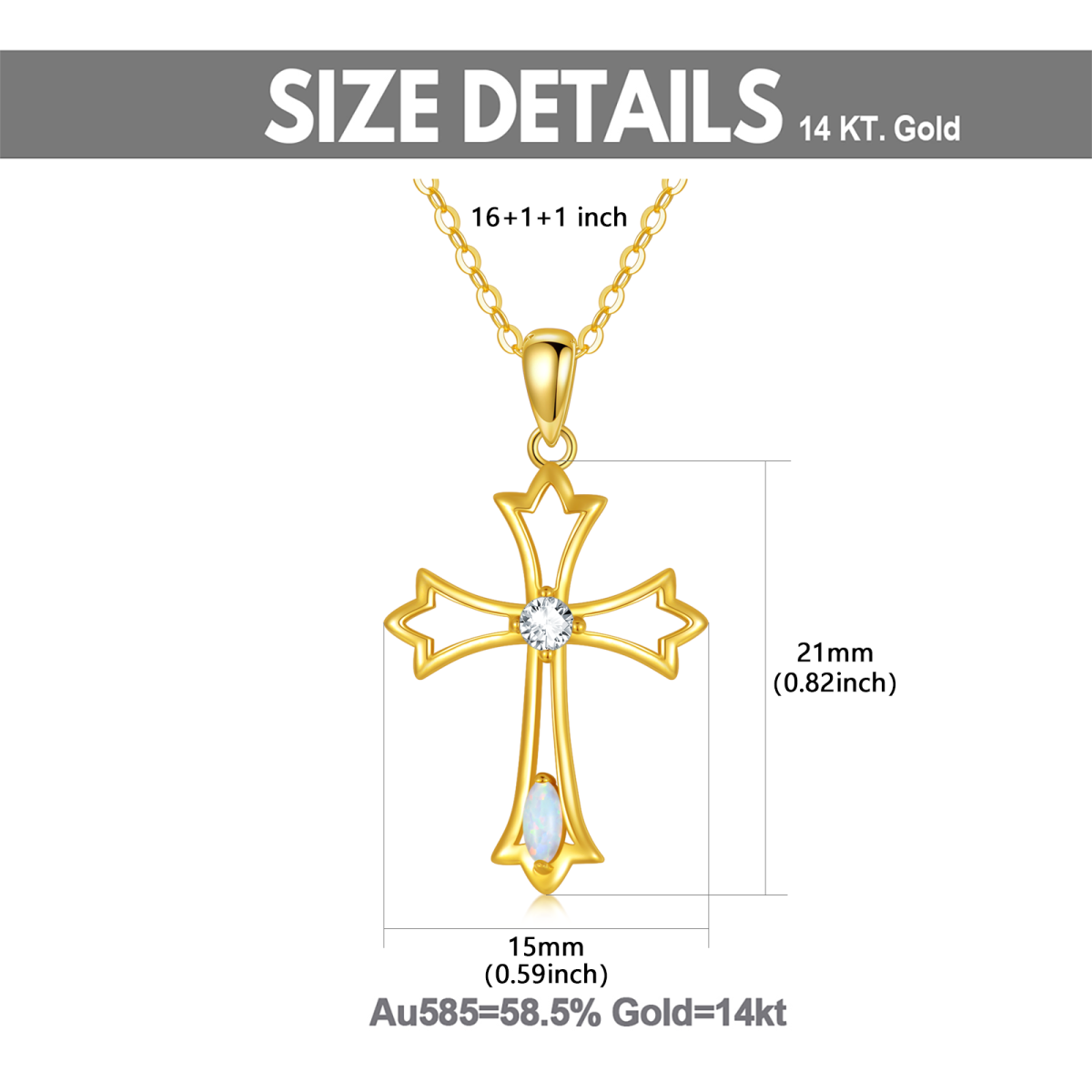 Collier croix en or 14K avec zircon cubique et opale-5