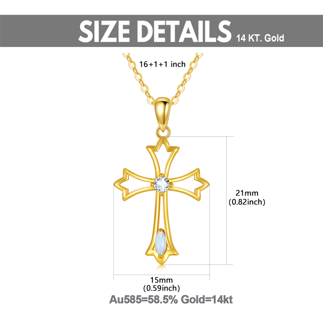 14K Gold Cubic Zirconia & Opal Cross Pendant Necklace-4