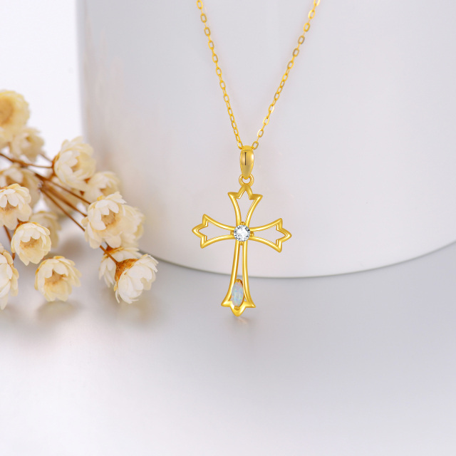 14K Gold Cubic Zirconia & Opal Cross Pendant Necklace-2