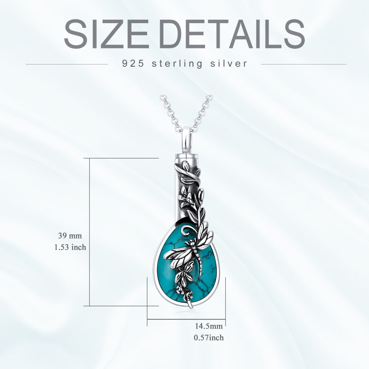 Collar urna libélula turquesa en forma de pera de plata de ley-6