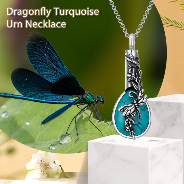 Sterling Silver Pear Shaped Turquoise Dragonfly Urn Necklace for Ashes-4