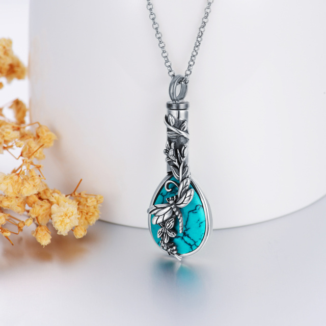 Sterling Silver Pear Shaped Turquoise Dragonfly Urn Necklace for Ashes-2
