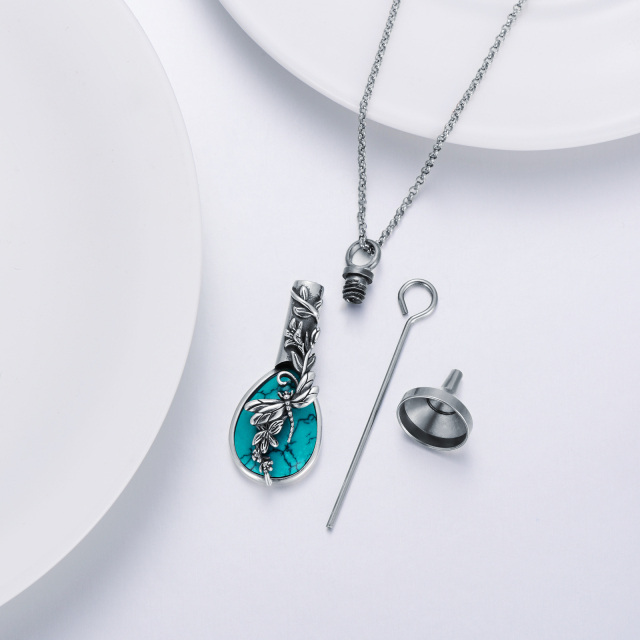 Collier Urne libellule en argent sterling avec turquoise en forme de poire-3