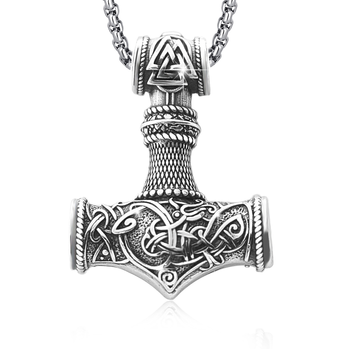 Collar Colgante Martillo de Thor de Plata de Ley con Cadena de Cuerda para Hombre-1