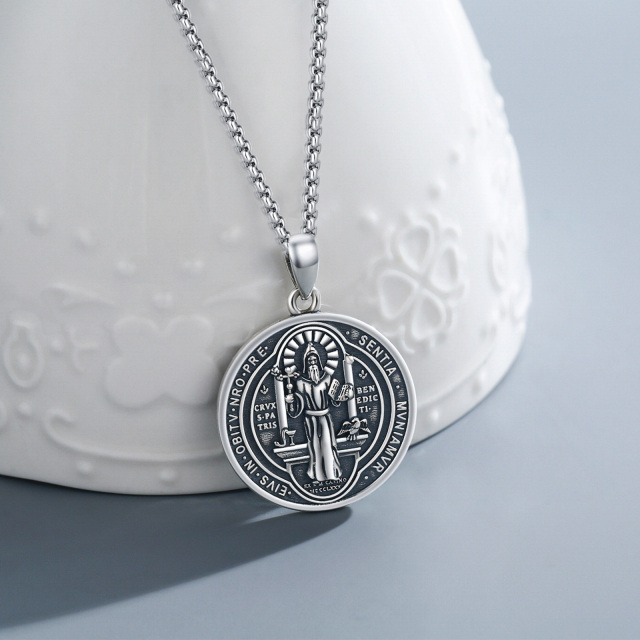 Sterling Silver Saint Benedict Pendant Necklace for Men-2