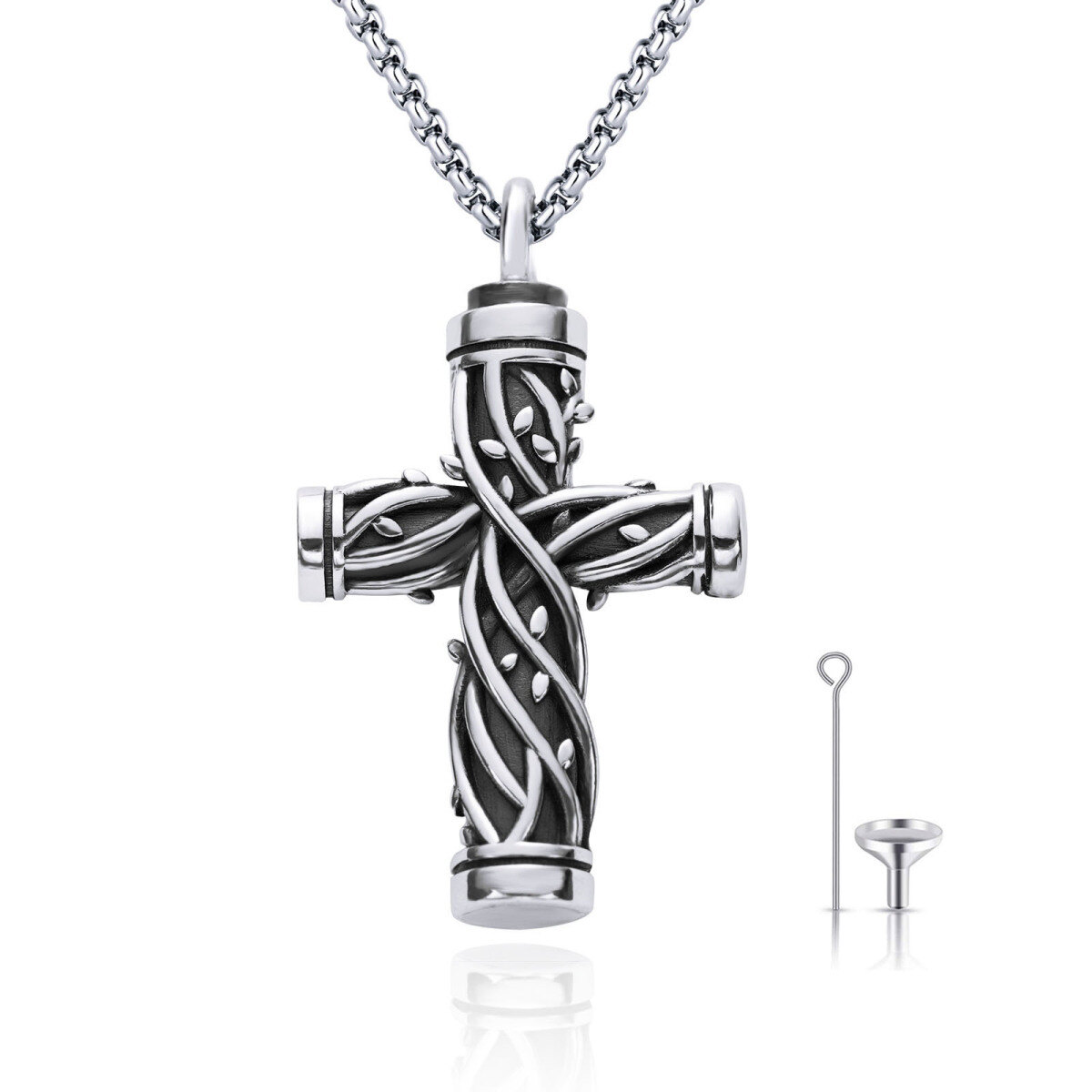 Sterling Silver Cross Urn Necklace for Ashes for Men-1