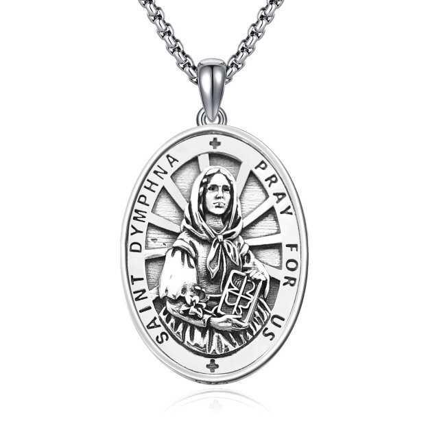 Sterling Silver Saint Dymphna Pendant Necklace with Engraved Word-0