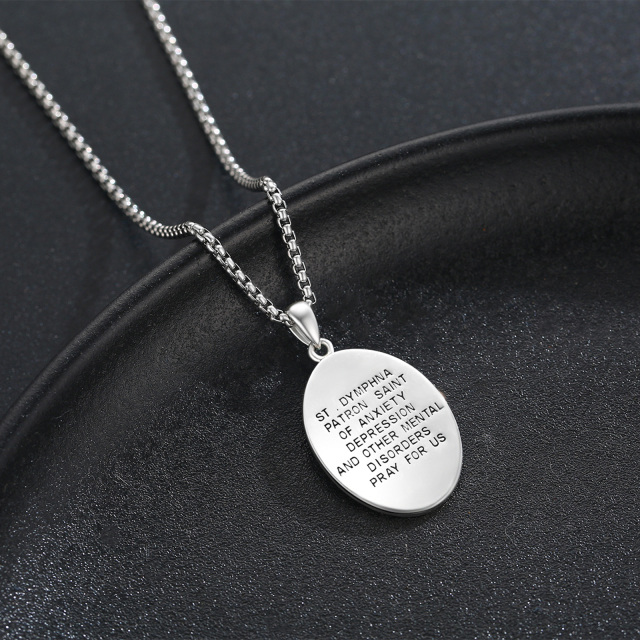 Sterling Silver Saint Dymphna Pendant Necklace with Engraved Word-3