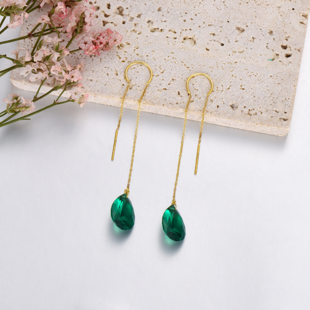 Boucles d'oreilles pendantes en forme de goutte d'émeraude en or 14 carats-3