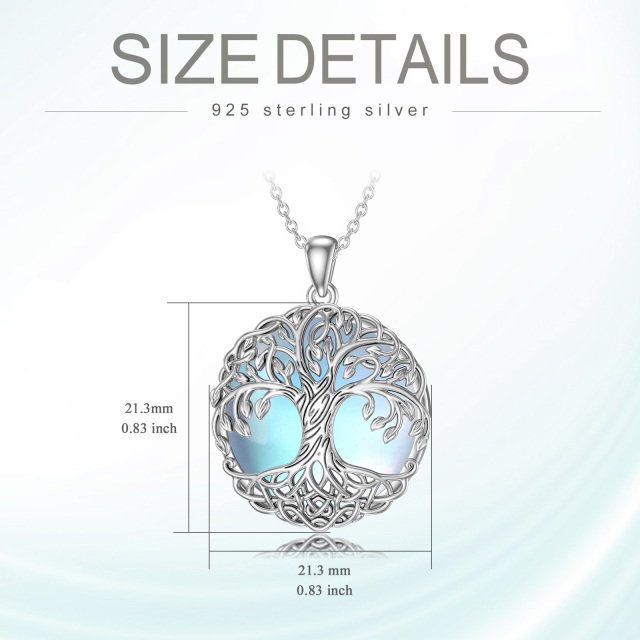 Sterling Silver Moonstone Tree Of Life & Celtic Knot Pendant Necklace-5