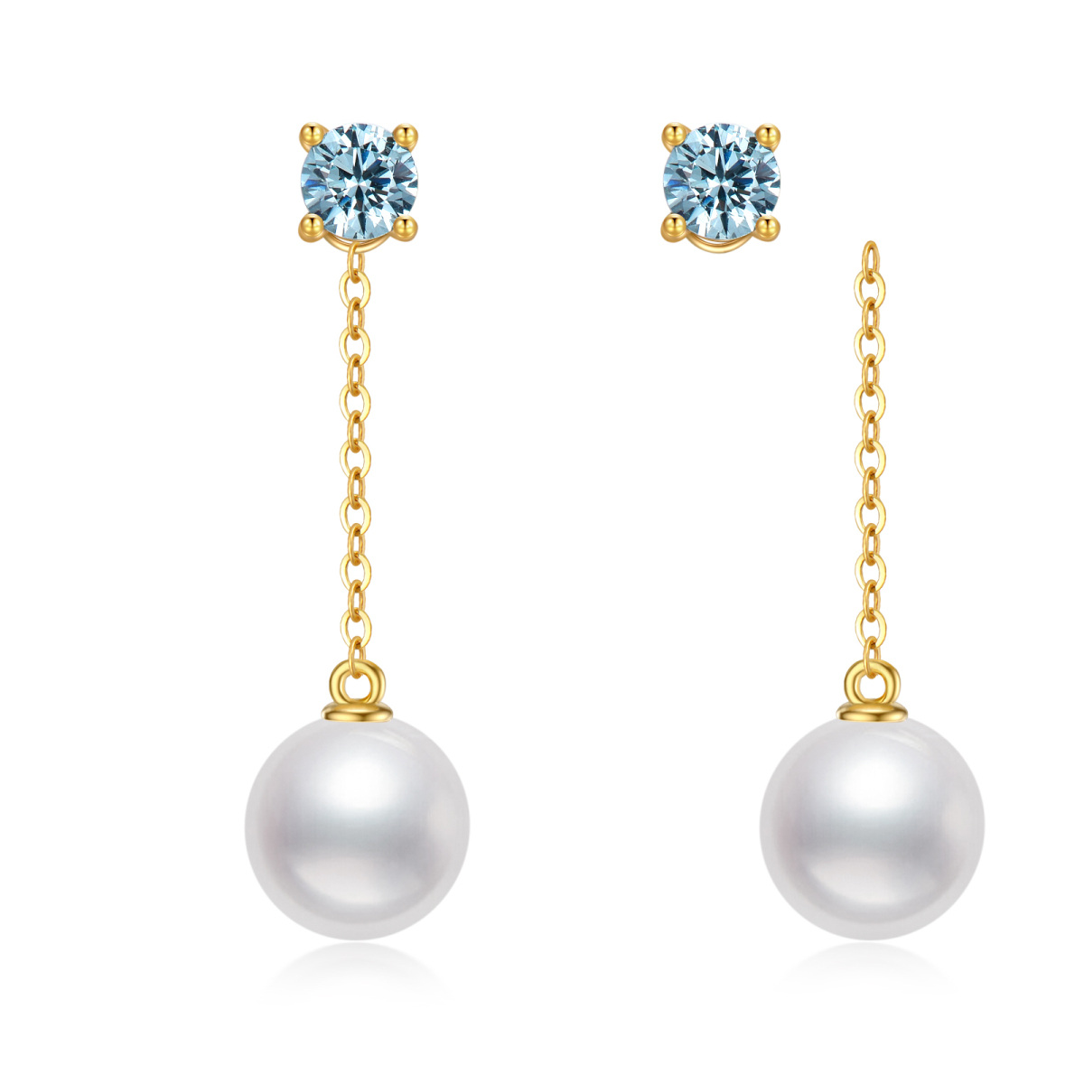 14K Gold Round Topaz & Pearl Round Drop Earrings-1