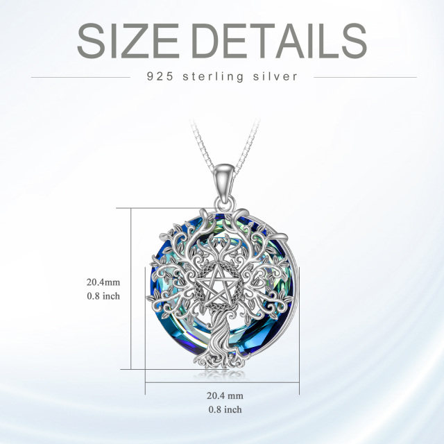 Sterling Silver Tree Of Life Pentagram Celtic Knot Crystal Pendant Necklace-5
