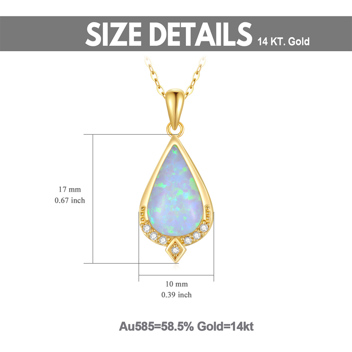 14K Gold Diamond Drop Shape Pendant Necklace with Tear Shaped Opal-6