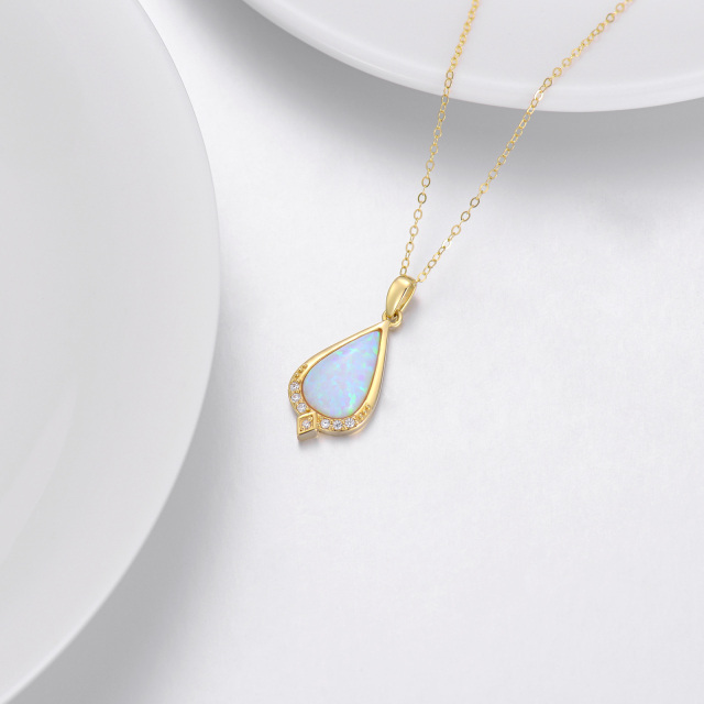 14K Gold Diamond Drop Shape Pendant Necklace with Tear Shaped Opal-3