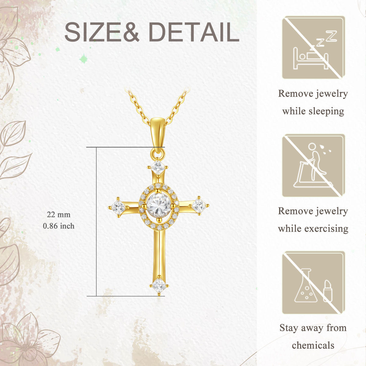 14K Gold Cubic Zirconia Cross Pendant Necklace-5