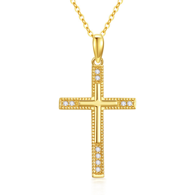 14K Gold Cubic Zirkonia Kreuz Anhänger Halskette-0