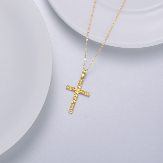 14K Gold Cubic Zirconia Cross Pendant Necklace-3