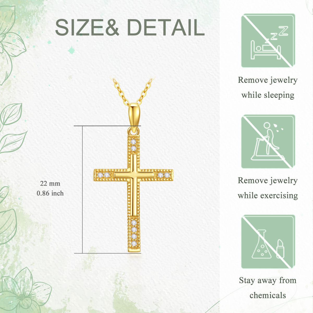 14K Gold Cubic Zirconia Cross Pendant Necklace-5