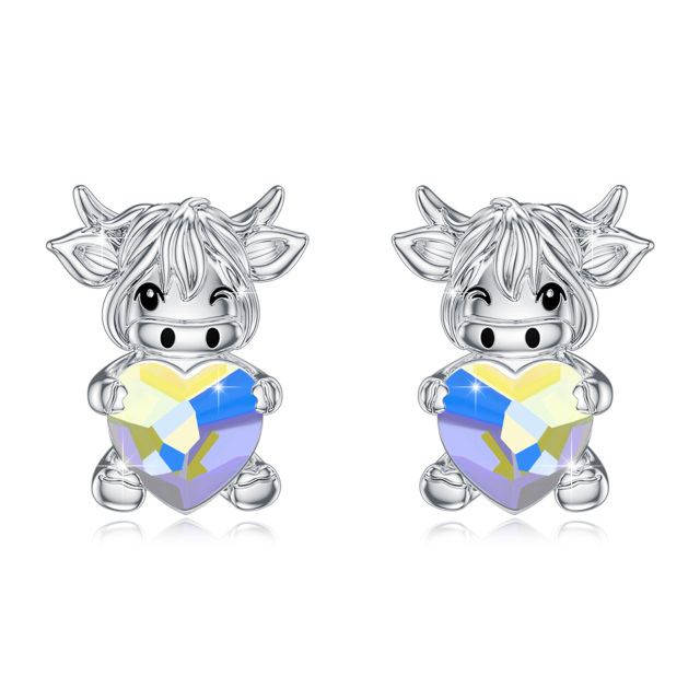 Sterling Silver Crystal Highland Cow Stud Earrings-4