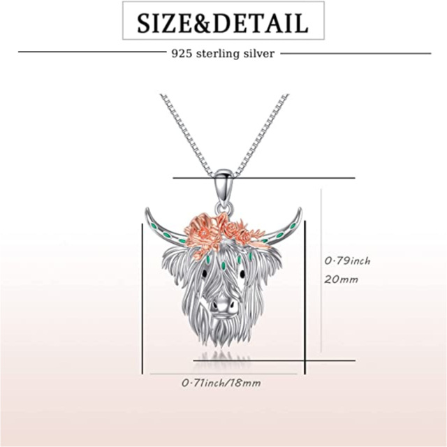 Collier en argent sterling avec pendentif Highland Cow & Rose bicolore-4