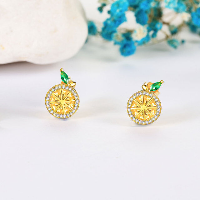 Brincos de prata esterlina com zircônia cúbica banhada a ouro amarelo e limão-3