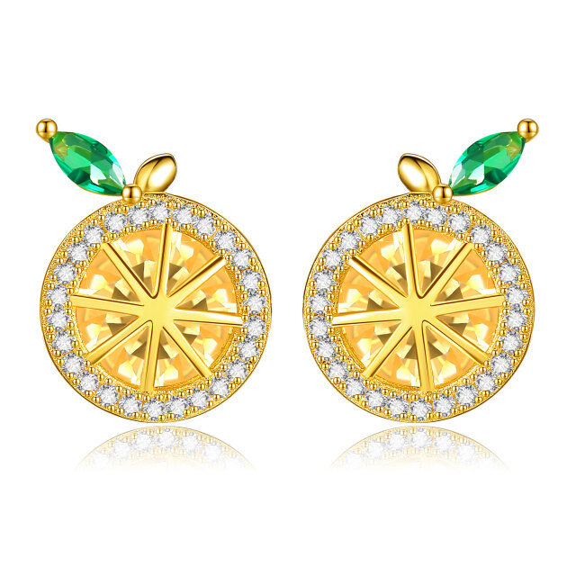 Orecchini a bottone con limone in argento sterling e zirconi cubici placcati in oro giallo-1